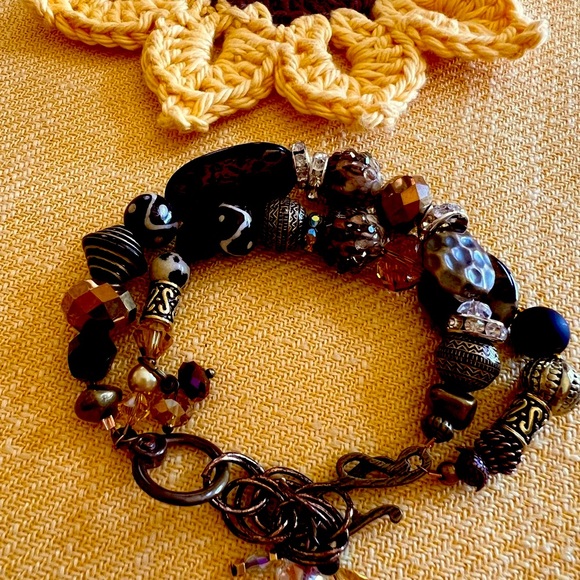 Larger Wrists? Artisan Double Bronzed Charmed Bracelet.  Fits up to 8.5” wrist. - Picture 5 of 7